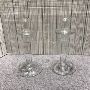 Elegant Clear Glass Taper Candlestick pair